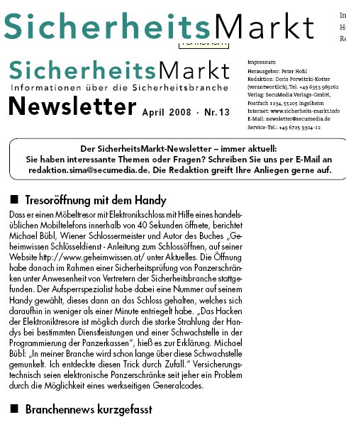 Wik Sicherheits Magazin Newsletter